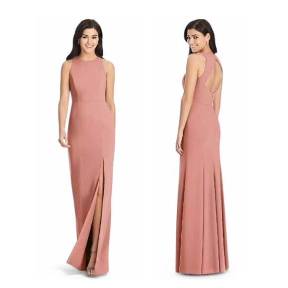 New York Dressy Group Diamond Cutout Back Trumpet Gown, Front Slit, Rose - Picture 1 of 16